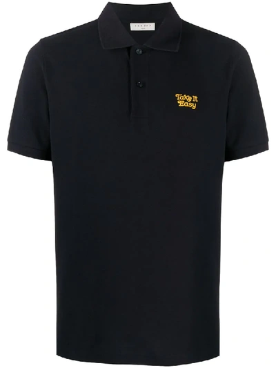 Shop Sandro Easy Short Sleeve Polo Shirt In Blue