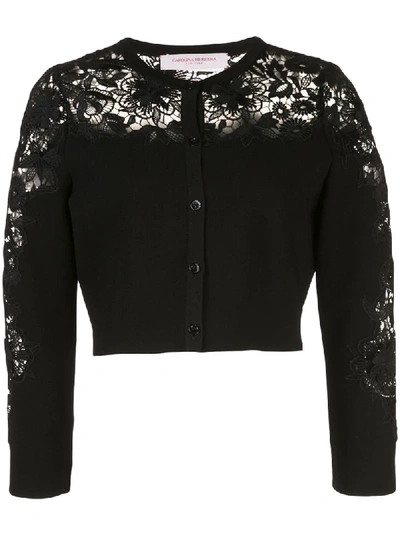 Shop Carolina Herrera Lace Panel Cardigan In Black