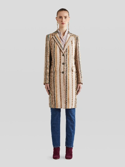 Shop Etro Striped Coat In Beige