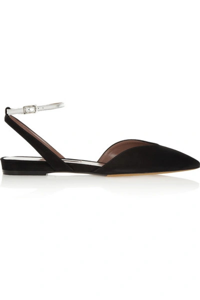 Tabitha Simmons Vera Metallic Leather And Suede Point-toe Flats In Black