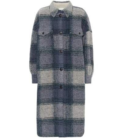 Shop Isabel Marant Étoile Gabrion Checked Wool-blend Coat In Blue