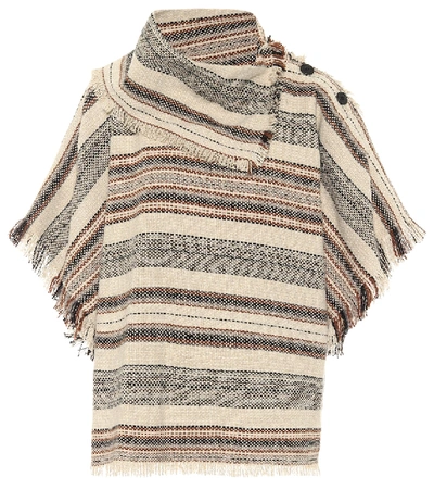 Shop Isabel Marant Étoile Jacoya Striped Tweed Poncho In Beige