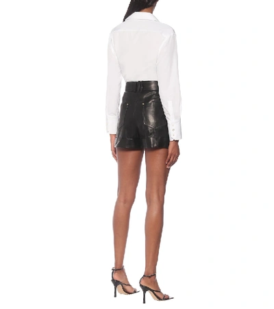 Shop Balmain High-rise Leather Shorts In Black