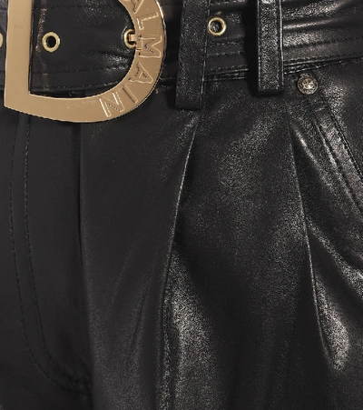 Shop Balmain High-rise Leather Shorts In Black