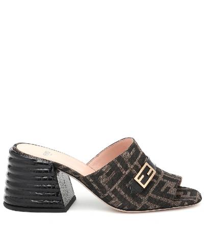 Shop Fendi Promenade Ff Jacquard Sandals In Brown
