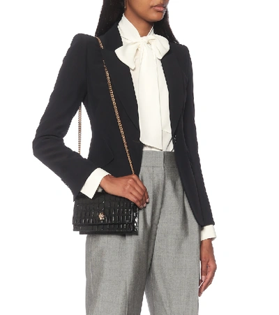 Alexander Mcqueen Skull Small Embossed Croc Leather Crossbody Bag In Black