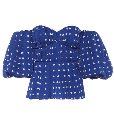 Shop Self-portrait Polka-dot Off-shoulder Top In Blue