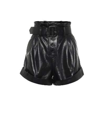 Shop Self-portrait Belted Faux-leather Shorts In Black