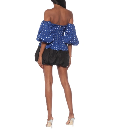 Shop Self-portrait Polka-dot Off-shoulder Top In Blue