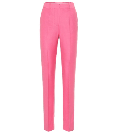 Shop Victoria Victoria Beckham Mid-rise Straight Wool-flannel Pants In Pink