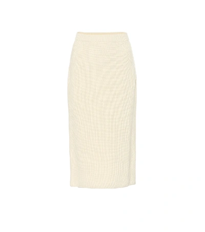 Shop Loro Piana Lexington Ribbed-knit Cashmere Midi Skirt In White
