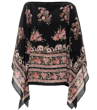 Shop Etro Floral Silk Poncho In Black