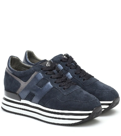 Hogan Midi Leather Platform Sneakers In Notte