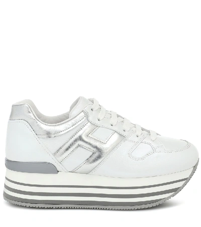 Shop Hogan Maxi H222 Leather Platform Sneakers In White