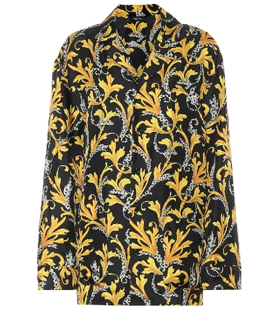 Shop Versace Printed Silk Pajama Top In Gold