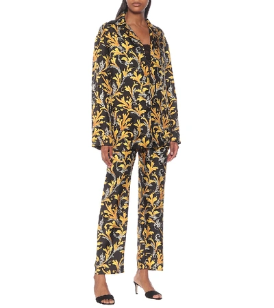 Shop Versace Printed Silk Pajama Top In Gold