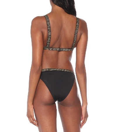 Shop Versace Greek Key Bikini Top In Black