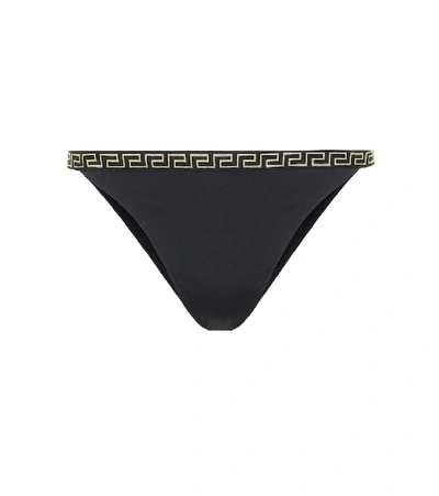 Versace Black Greca Border Bikini Bottoms In Black