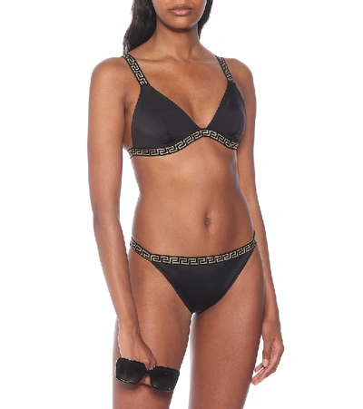 Shop Versace Greek Key Bikini Bottoms In Black