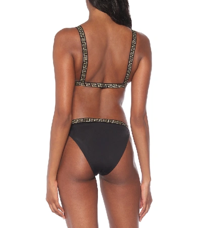 Shop Versace Greek Key Bikini Bottoms In Black