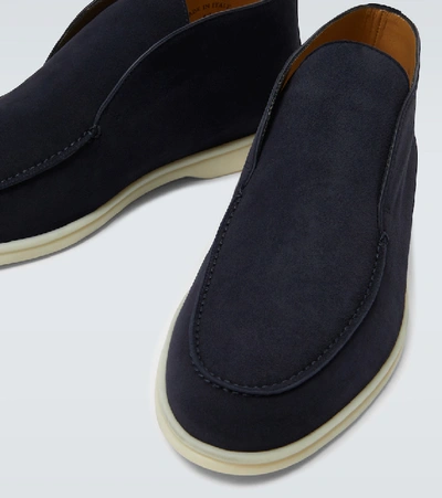 Shop Loro Piana Open Walk Suede Ankle Boots In Blue