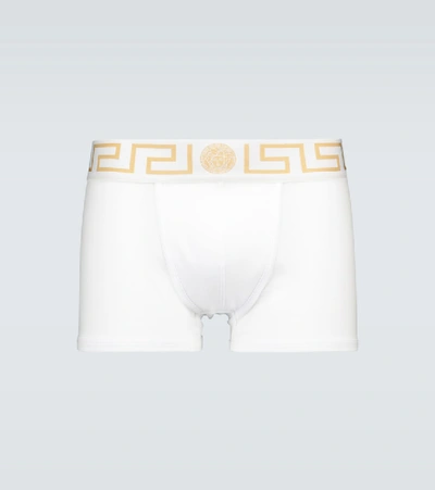 Shop Versace Low Rise Trunks In White