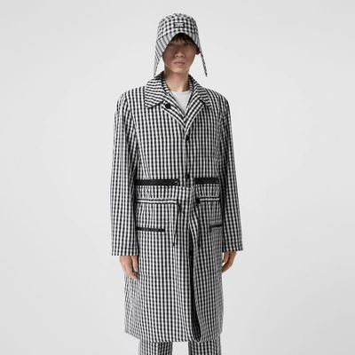 Shop Burberry Gingham Technical Wool Loop-back Car Coat In Black