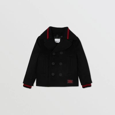 Shop Burberry Detachable Knit Collar Wool Cashmere Blend Pea Coat In Black