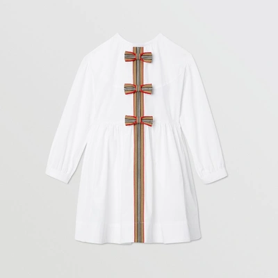 Shop Burberry Icon Stripe Trim Stretch Cotton Poplin Dress In White