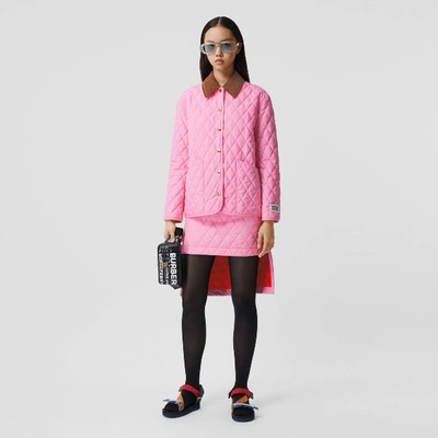Shop Burberry Asymmetric Diamond Quilted Skirt In Bubblegum Pink
