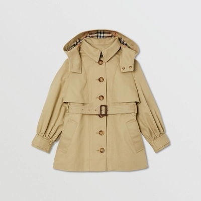 Shop Burberry Detachable Hood Cotton Twill Trench Coat In Honey