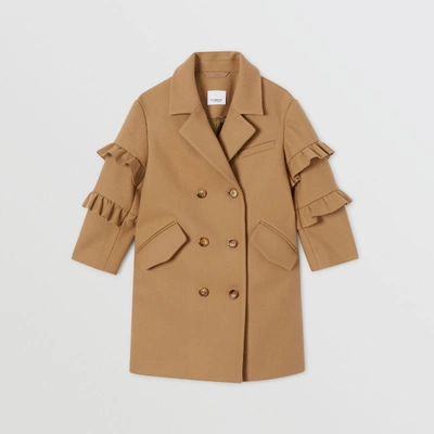 Shop Burberry Ruffled Sleeve Wool Tailored Coat In Camel