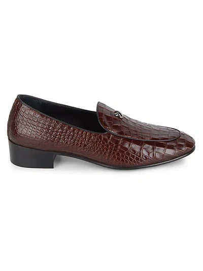 Shop Giuseppe Zanotti Croc-embossed Leather Loafers In Moroccan Brown