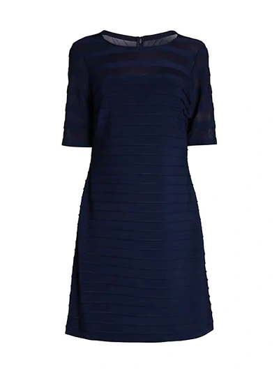 Shop Adrianna Papell Pintucked A-line Dress In Blue Moon