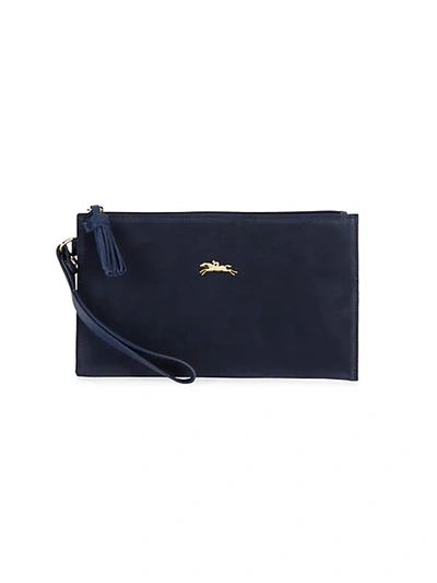 Shop Longchamp Penelope Leather Wristlet In Blue