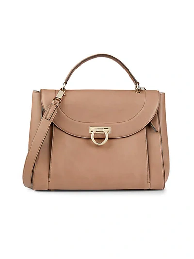 Shop Ferragamo Leather Top Handle Bag In New Moka