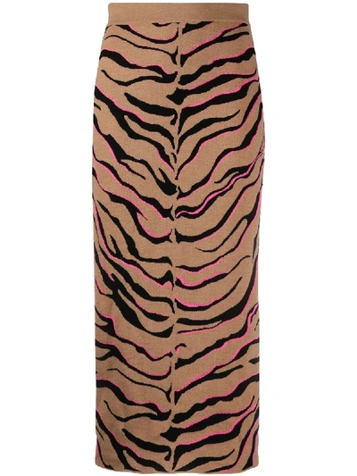 Shop Stella Mccartney Zebra-print Knitted Skirt In Brown