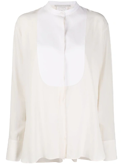 Shop Stella Mccartney Bib Detail Collarless Blouse In Neutrals