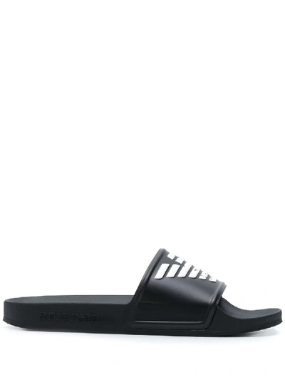 Shop Emporio Armani Eagle Logo Slides In Black