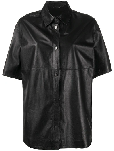 Shop Brunello Cucinelli Leather Short-sleeve Shirt In Black