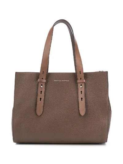 Shop Brunello Cucinelli Pebbled Texture Shoulder Bag In Brown