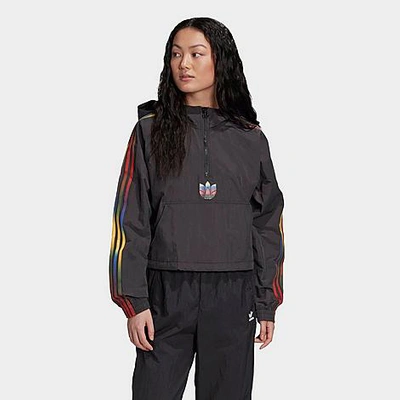 Shop Adidas Originals Adidas Women's Originals Adicolor 3d Trefoil Half-zip Crop Track Windbreaker Jacket In Black