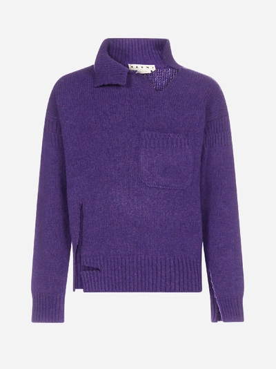 Shop Marni Distressed Virgin Wool Sweater