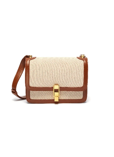 Shop Saint Laurent 'carre' Leather Canvas Shoulder Bag In Neutral