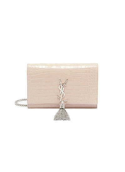 Shop Saint Laurent 'kate' Chain Crocodile Leather Wallet Crossbody Bag In Pink