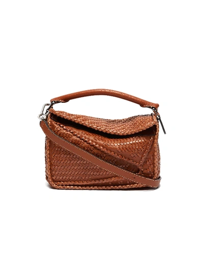Shop Loewe 'puzzle' Woven Small Leather Bag In Brown