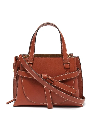Shop Loewe 'gate' Knotted Belt Top Handle Leather Mini Bag In Brown