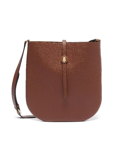 Shop Burberry 'besace' Monogram Clasp Leather Crossbody Bag In Brown