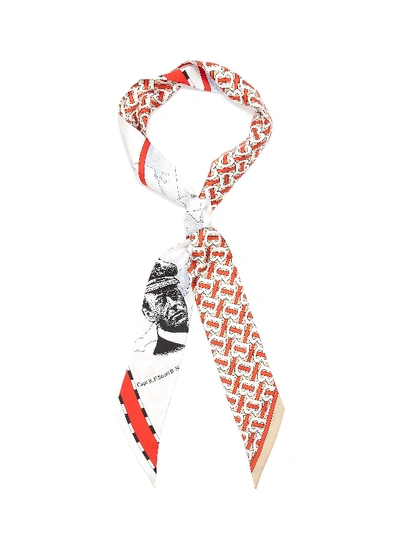 Shop Burberry 'explorer Tb' Monogram Silk Ribbon Scarf In Orange