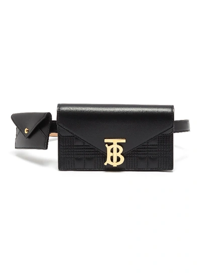 Shop Burberry 'envelope' Monogram Clasp Quilted Leather Belt Bag In Black